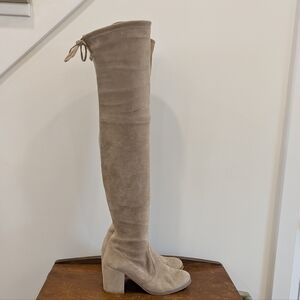Stuart Weitzman Sz7 Tieland over-the-knee boots in taupe suede.
